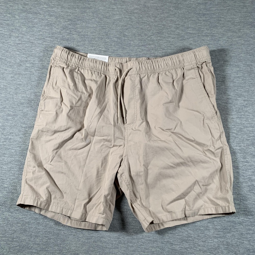 H&M Shorts Mens XL Beige Chino Elastic Waist Drawstring 8 Inseam Casual Summer